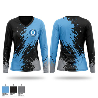Womens Long Sleeve Vneck Shirt, Blues, Baseball, Teamtime, Team time, sublimation, custom sports apparel, team uniforms, spirit wear, spiritwear, sports uniforms, custom shirts, team store, custom team store, fundraiser sports, apparel fundraiser