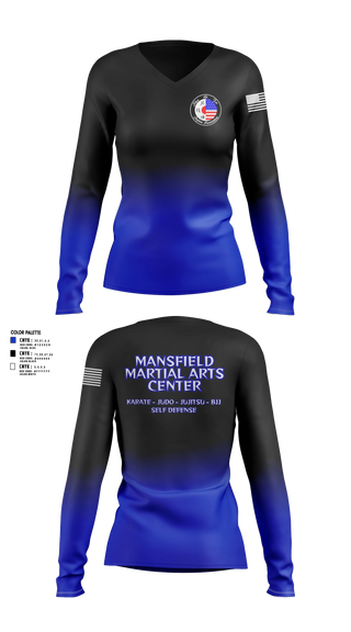 Womens Long Sleeve Vneck Shirt, Mansfield Martial Arts Center, , Teamtime, Team time, sublimation, custom sports apparel, team uniforms, spirit wear, spiritwear, sports uniforms, custom shirts, team store, custom team store, fundraiser sports, apparel fundraiser