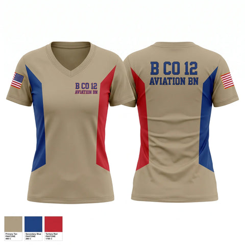 Womens Short Sleeve Vneck Shirt, B co 12 Aviation BN, Army, Teamtime, Team time, sublimation, custom sports apparel, team uniforms, spirit wear, spiritwear, sports uniforms, custom shirts, team store, custom team store, fundraiser sports, apparel fundraiser