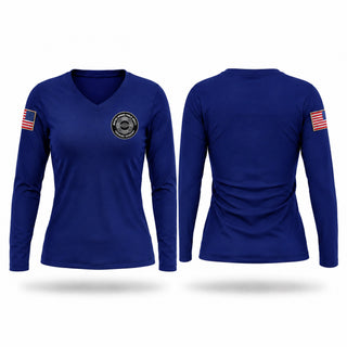 Womens Long Sleeve Vneck Shirt, Benton Harbor Department of Public Safety, Fire Department, Teamtime, Team time, sublimation, custom sports apparel, team uniforms, spirit wear, spiritwear, sports uniforms, custom shirts, team store, custom team store, fundraiser sports, apparel fundraiser