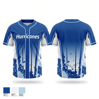 Full Button Baseball Jersey, Hurricanes, Baseball, Teamtime, Team time, sublimation, custom sports apparel, team uniforms, spirit wear, spiritwear, sports uniforms, custom shirts, team store, custom team store, fundraiser sports, apparel fundraiser