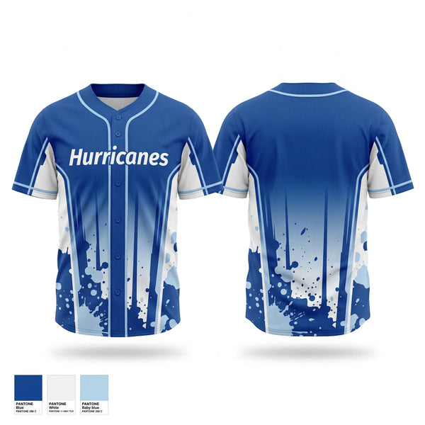 Full Button Baseball Jersey, Hurricanes, Baseball, Teamtime, Team time, sublimation, custom sports apparel, team uniforms, spirit wear, spiritwear, sports uniforms, custom shirts, team store, custom team store, fundraiser sports, apparel fundraiser