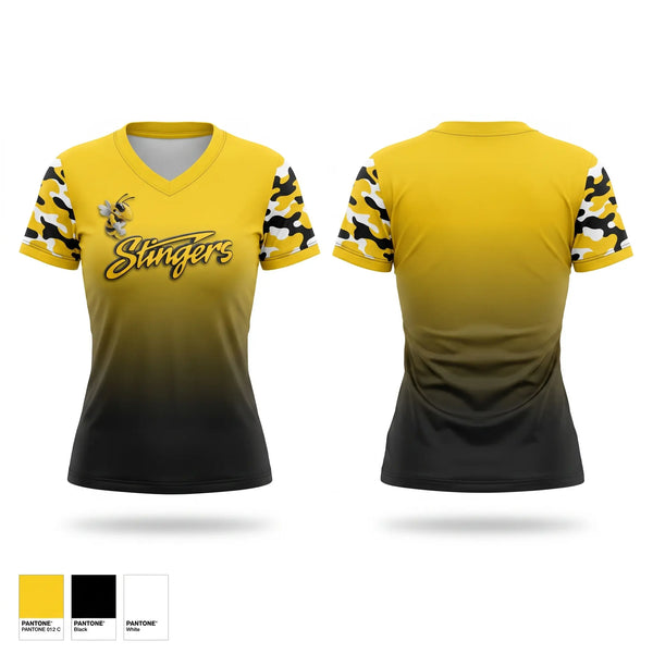 Womens Short Sleeve Vneck Shirt, Stingers, Baseball, Teamtime, Team time, sublimation, custom sports apparel, team uniforms, spirit wear, spiritwear, sports uniforms, custom shirts, team store, custom team store, fundraiser sports, apparel fundraiser