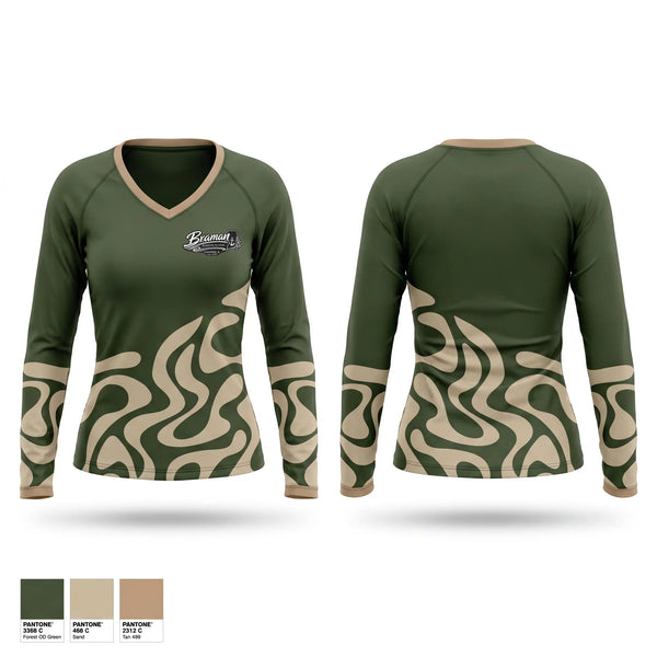 Womens Long Sleeve Vneck Shirt, Braman Jiu Jitsu, , Teamtime, Team time, sublimation, custom sports apparel, team uniforms, spirit wear, spiritwear, sports uniforms, custom shirts, team store, custom team store, fundraiser sports, apparel fundraiser