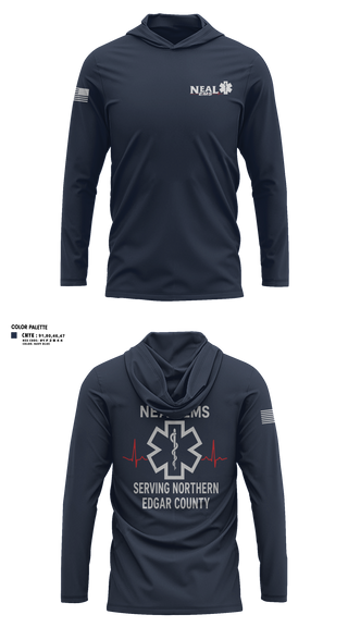 Long Sleeve Performance Shirt with hood, NEAL EMS, EMS/EMT, Teamtime, Team time, sublimation, custom sports apparel, team uniforms, spirit wear, spiritwear, sports uniforms, custom shirts, team store, custom team store, fundraiser sports, apparel fundraiser
