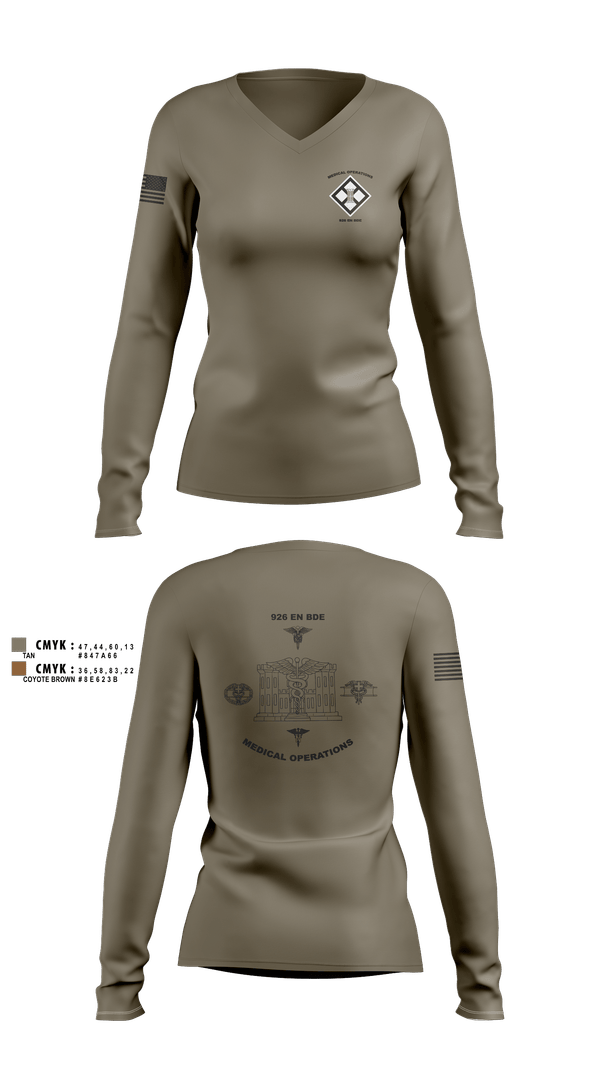 Womens Long Sleeve Vneck Shirt, 926 EN BDE, Army, Teamtime, Team time, sublimation, custom sports apparel, team uniforms, spirit wear, spiritwear, sports uniforms, custom shirts, team store, custom team store, fundraiser sports, apparel fundraiser