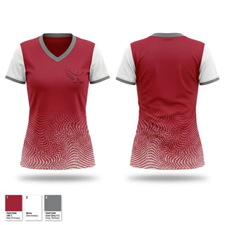 Womens Short Sleeve Vneck Shirt, Kaua’i Red Raiders, Cheer, Teamtime, Team time, sublimation, custom sports apparel, team uniforms, spirit wear, spiritwear, sports uniforms, custom shirts, team store, custom team store, fundraiser sports, apparel fundraiser