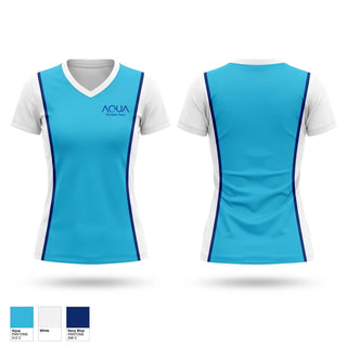 Womens Short Sleeve Vneck Shirt, Aqua the Swim Team, Swimming, Teamtime, Team time, sublimation, custom sports apparel, team uniforms, spirit wear, spiritwear, sports uniforms, custom shirts, team store, custom team store, fundraiser sports, apparel fundraiser