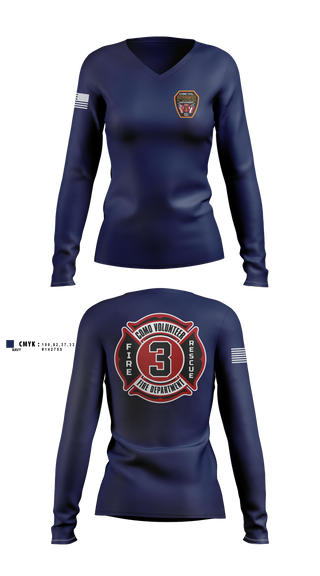 Womens Long Sleeve Vneck Shirt, Como Volunteer Fire Department, Fire Department, Teamtime, Team time, sublimation, custom sports apparel, team uniforms, spirit wear, spiritwear, sports uniforms, custom shirts, team store, custom team store, fundraiser sports, apparel fundraiser