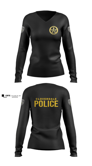 Womens Long Sleeve Vneck Shirt, Cloverdale police department, Police, Teamtime, Team time, sublimation, custom sports apparel, team uniforms, spirit wear, spiritwear, sports uniforms, custom shirts, team store, custom team store, fundraiser sports, apparel fundraiser