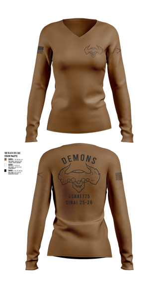 Womens Long Sleeve Vneck Shirt, D-co 1-173 1st PLT, , Teamtime, Team time, sublimation, custom sports apparel, team uniforms, spirit wear, spiritwear, sports uniforms, custom shirts, team store, custom team store, fundraiser sports, apparel fundraiser