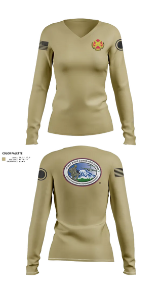 Womens Long Sleeve Vneck Shirt, JBLM GARRISON, Army, Teamtime, Team time, sublimation, custom sports apparel, team uniforms, spirit wear, spiritwear, sports uniforms, custom shirts, team store, custom team store, fundraiser sports, apparel fundraiser
