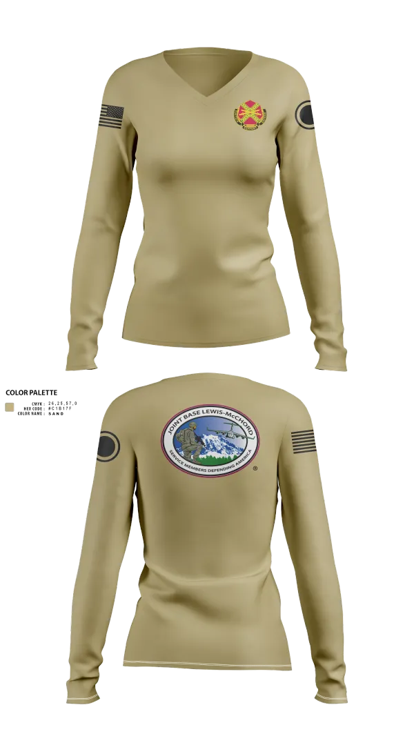 Womens Long Sleeve Vneck Shirt, JBLM GARRISON, Army, Teamtime, Team time, sublimation, custom sports apparel, team uniforms, spirit wear, spiritwear, sports uniforms, custom shirts, team store, custom team store, fundraiser sports, apparel fundraiser