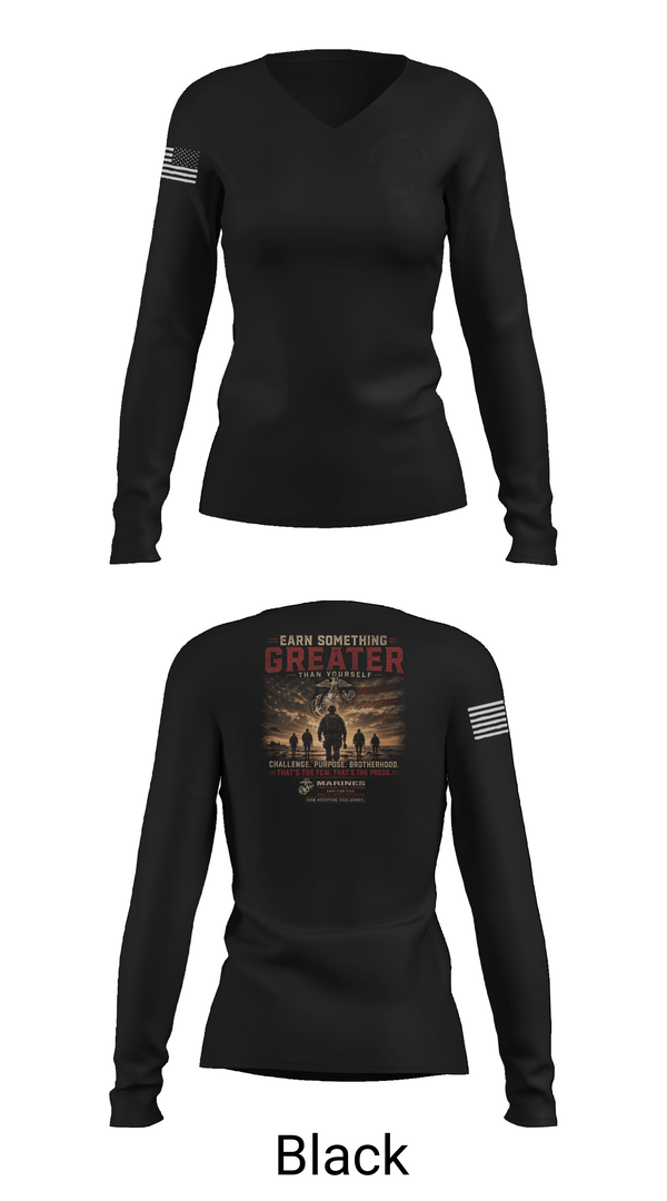 Womens Long Sleeve Vneck Shirt, RSS MCDONOUGH, Marines, Teamtime, Team time, sublimation, custom sports apparel, team uniforms, spirit wear, spiritwear, sports uniforms, custom shirts, team store, custom team store, fundraiser sports, apparel fundraiser