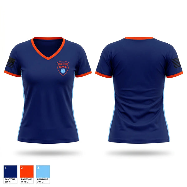 Womens Short Sleeve Vneck Shirt, Stratford EMS, EMS/EMT, Teamtime, Team time, sublimation, custom sports apparel, team uniforms, spirit wear, spiritwear, sports uniforms, custom shirts, team store, custom team store, fundraiser sports, apparel fundraiser