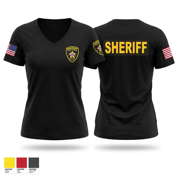 Womens Short Sleeve Vneck Shirt, San Jacinto County Sheriff's Office, Police, Teamtime, Team time, sublimation, custom sports apparel, team uniforms, spirit wear, spiritwear, sports uniforms, custom shirts, team store, custom team store, fundraiser sports, apparel fundraiser