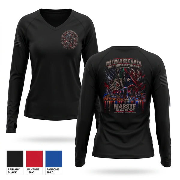 Womens Long Sleeve Vneck Shirt, Milwaukee Area Safe Streets Gang Task Force, Police, Teamtime, Team time, sublimation, custom sports apparel, team uniforms, spirit wear, spiritwear, sports uniforms, custom shirts, team store, custom team store, fundraiser sports, apparel fundraiser