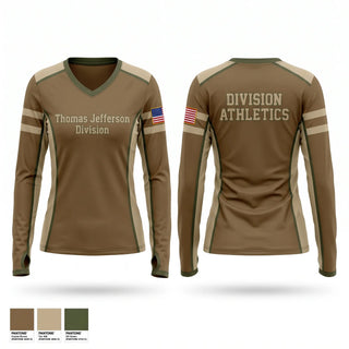 Womens Long Sleeve Vneck Shirt, Thomas Jefferson Division, Navy, Teamtime, Team time, sublimation, custom sports apparel, team uniforms, spirit wear, spiritwear, sports uniforms, custom shirts, team store, custom team store, fundraiser sports, apparel fundraiser