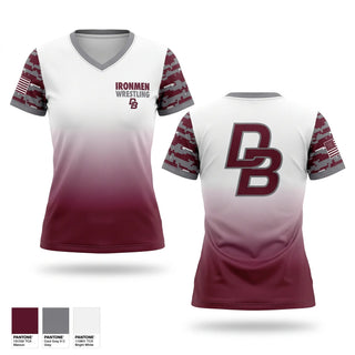 Womens Short Sleeve Vneck Shirt, Ironmen, Wrestling, Teamtime, Team time, sublimation, custom sports apparel, team uniforms, spirit wear, spiritwear, sports uniforms, custom shirts, team store, custom team store, fundraiser sports, apparel fundraiser
