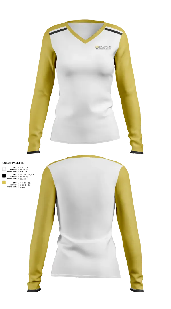 Womens Long Sleeve Vneck Shirt, Baldwin Business Group, , Teamtime, Team time, sublimation, custom sports apparel, team uniforms, spirit wear, spiritwear, sports uniforms, custom shirts, team store, custom team store, fundraiser sports, apparel fundraiser