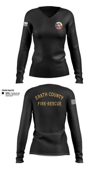 Womens Long Sleeve Vneck Shirt, Erath county fire and rescue, Fire Department, Teamtime, Team time, sublimation, custom sports apparel, team uniforms, spirit wear, spiritwear, sports uniforms, custom shirts, team store, custom team store, fundraiser sports, apparel fundraiser