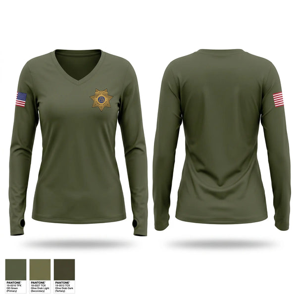Womens Long Sleeve Vneck Shirt, Liberty County Sheriff’s Office, Police, Teamtime, Team time, sublimation, custom sports apparel, team uniforms, spirit wear, spiritwear, sports uniforms, custom shirts, team store, custom team store, fundraiser sports, apparel fundraiser