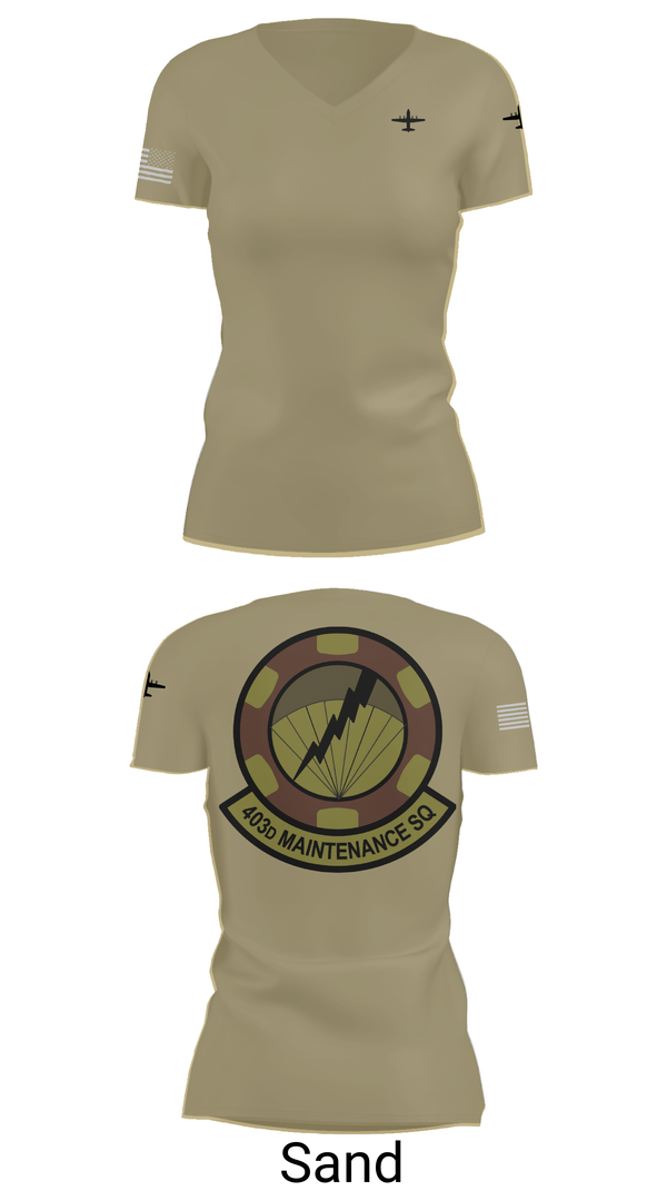 Womens Short Sleeve Vneck Shirt, 403 Maintenance Sqd, Air Force, Teamtime, Team time, sublimation, custom sports apparel, team uniforms, spirit wear, spiritwear, sports uniforms, custom shirts, team store, custom team store, fundraiser sports, apparel fundraiser
