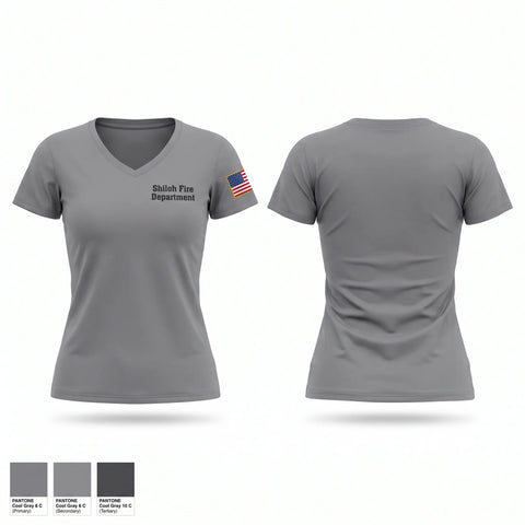 Womens Short Sleeve Vneck Shirt, Shiloh Fire Department, Fire Department, Teamtime, Team time, sublimation, custom sports apparel, team uniforms, spirit wear, spiritwear, sports uniforms, custom shirts, team store, custom team store, fundraiser sports, apparel fundraiser