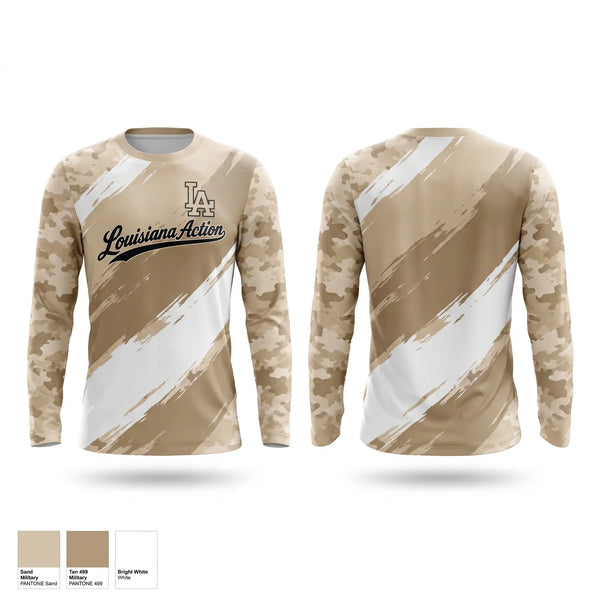 Long Sleeve Performance Shirt, Louisiana Action, Softball, Teamtime, Team time, sublimation, custom sports apparel, team uniforms, spirit wear, spiritwear, sports uniforms, custom shirts, team store, custom team store, fundraiser sports, apparel fundraiser