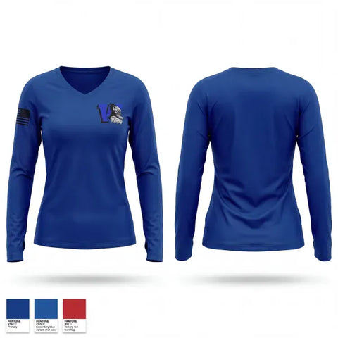 Womens Long Sleeve Vneck Shirt, Westover JROTC, Army, Teamtime, Team time, sublimation, custom sports apparel, team uniforms, spirit wear, spiritwear, sports uniforms, custom shirts, team store, custom team store, fundraiser sports, apparel fundraiser
