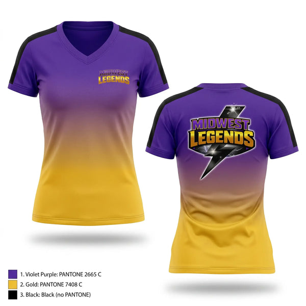 Womens Short Sleeve Vneck Shirt, Midwest Legends Cheer, Cheer, Teamtime, Team time, sublimation, custom sports apparel, team uniforms, spirit wear, spiritwear, sports uniforms, custom shirts, team store, custom team store, fundraiser sports, apparel fundraiser