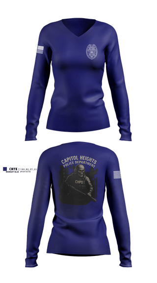 Womens Long Sleeve Vneck Shirt, Capitol Heights Police Dept., Police, Teamtime, Team time, sublimation, custom sports apparel, team uniforms, spirit wear, spiritwear, sports uniforms, custom shirts, team store, custom team store, fundraiser sports, apparel fundraiser