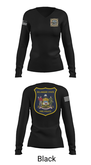 Womens Long Sleeve Vneck Shirt, Delaware State Fire Police, Police, Teamtime, Team time, sublimation, custom sports apparel, team uniforms, spirit wear, spiritwear, sports uniforms, custom shirts, team store, custom team store, fundraiser sports, apparel fundraiser