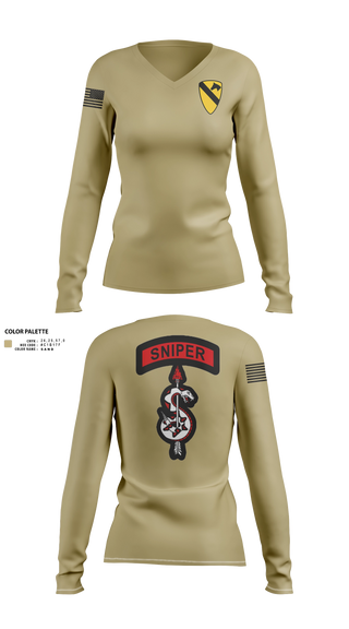 Womens Long Sleeve Vneck Shirt, 1st Cav, Army, Teamtime, Team time, sublimation, custom sports apparel, team uniforms, spirit wear, spiritwear, sports uniforms, custom shirts, team store, custom team store, fundraiser sports, apparel fundraiser