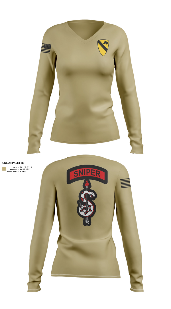 Womens Long Sleeve Vneck Shirt, 1st Cav, Army, Teamtime, Team time, sublimation, custom sports apparel, team uniforms, spirit wear, spiritwear, sports uniforms, custom shirts, team store, custom team store, fundraiser sports, apparel fundraiser