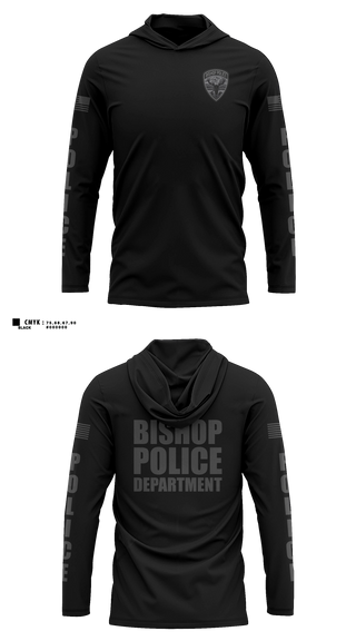 Long Sleeve Performance Shirt with hood, Bishop Police Department, Police, Teamtime, Team time, sublimation, custom sports apparel, team uniforms, spirit wear, spiritwear, sports uniforms, custom shirts, team store, custom team store, fundraiser sports, apparel fundraiser