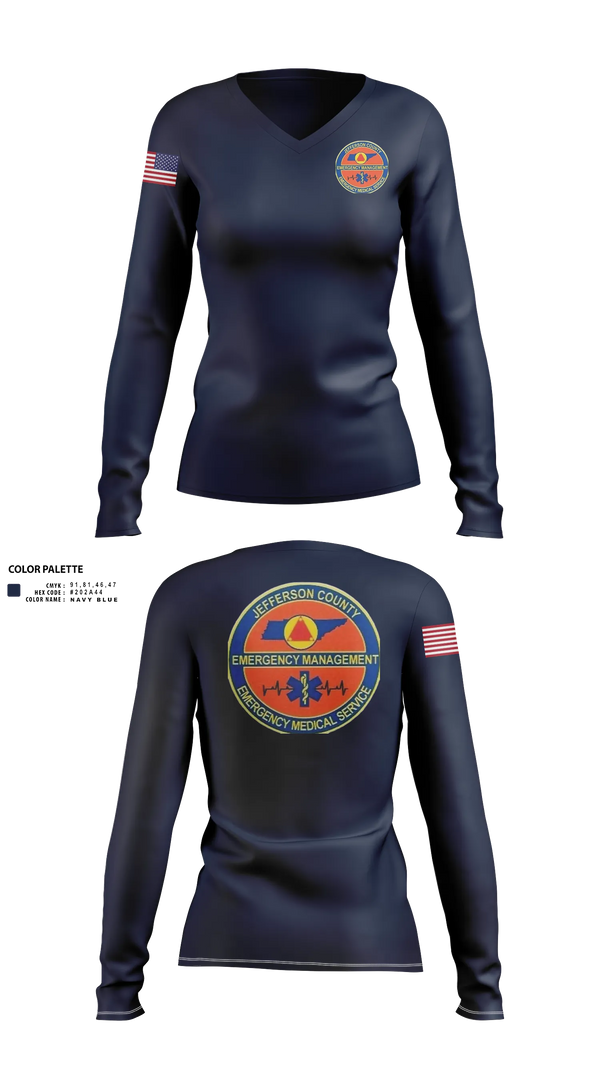 Womens Long Sleeve Vneck Shirt, JEFFERSON COUNTY EMS, EMS/EMT, Teamtime, Team time, sublimation, custom sports apparel, team uniforms, spirit wear, spiritwear, sports uniforms, custom shirts, team store, custom team store, fundraiser sports, apparel fundraiser