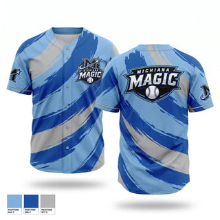 Full Button Baseball Jersey, Michiana Magic, Baseball, Teamtime, Team time, sublimation, custom sports apparel, team uniforms, spirit wear, spiritwear, sports uniforms, custom shirts, team store, custom team store, fundraiser sports, apparel fundraiser