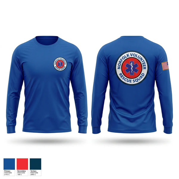 Long Sleeve Performance Shirt, Norfolk Volunteer Rescue Squad, EMS/EMT, Teamtime, Team time, sublimation, custom sports apparel, team uniforms, spirit wear, spiritwear, sports uniforms, custom shirts, team store, custom team store, fundraiser sports, apparel fundraiser