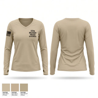 Womens Long Sleeve Vneck Shirt, 137th military police detachment, Army, Teamtime, Team time, sublimation, custom sports apparel, team uniforms, spirit wear, spiritwear, sports uniforms, custom shirts, team store, custom team store, fundraiser sports, apparel fundraiser