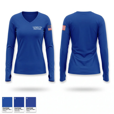 Womens Long Sleeve Vneck Shirt, Lexington Fire Department, Fire Department, Teamtime, Team time, sublimation, custom sports apparel, team uniforms, spirit wear, spiritwear, sports uniforms, custom shirts, team store, custom team store, fundraiser sports, apparel fundraiser