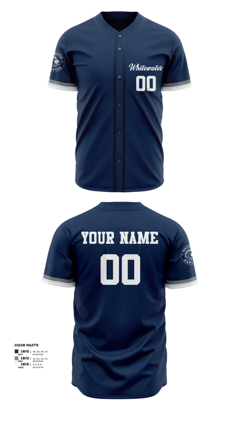 Full Button Baseball Jersey, Whitewater Rapids, Baseball, Teamtime, Team time, sublimation, custom sports apparel, team uniforms, spirit wear, spiritwear, sports uniforms, custom shirts, team store, custom team store, fundraiser sports, apparel fundraiser