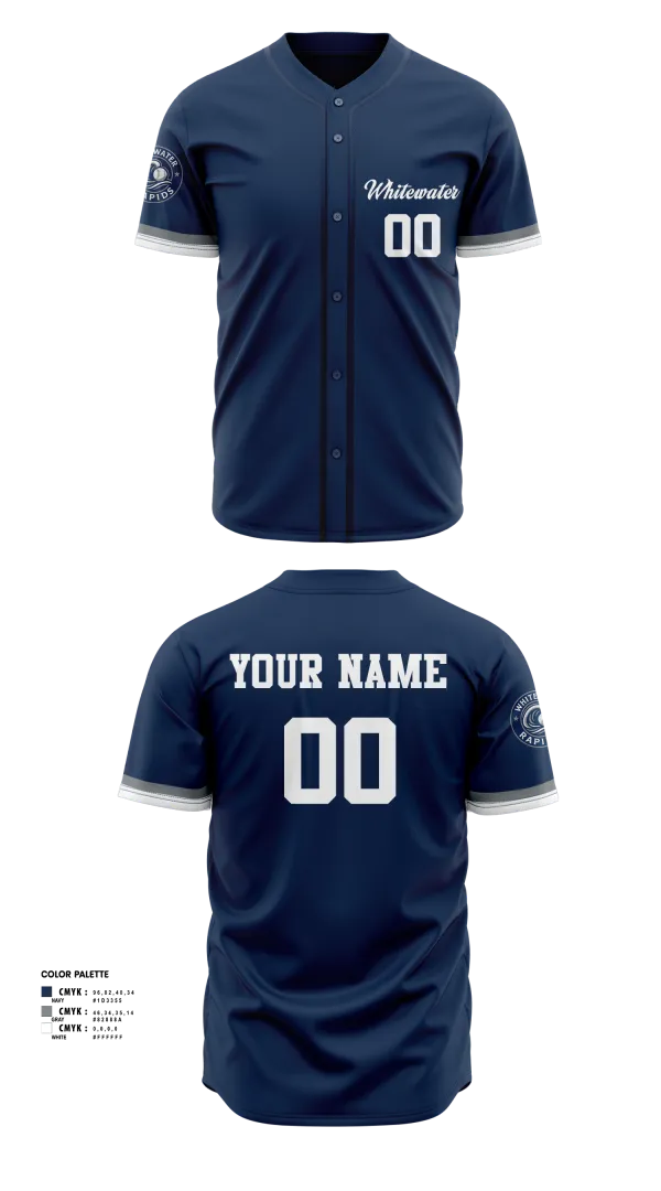 Full Button Baseball Jersey, Whitewater Rapids, Baseball, Teamtime, Team time, sublimation, custom sports apparel, team uniforms, spirit wear, spiritwear, sports uniforms, custom shirts, team store, custom team store, fundraiser sports, apparel fundraiser