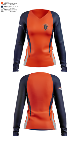Womens Long Sleeve Vneck Shirt, Broncos, , Teamtime, Team time, sublimation, custom sports apparel, team uniforms, spirit wear, spiritwear, sports uniforms, custom shirts, team store, custom team store, fundraiser sports, apparel fundraiser