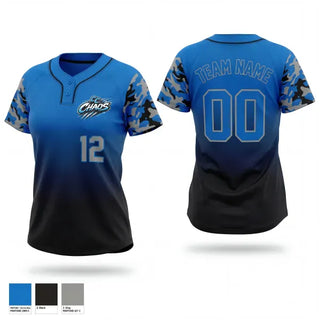 Two Button Softball Jersey, CC Chaos, Softball, Teamtime, Team time, sublimation, custom sports apparel, team uniforms, spirit wear, spiritwear, sports uniforms, custom shirts, team store, custom team store, fundraiser sports, apparel fundraiser