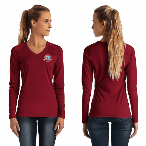 Women's Long Sleeve Vneck Shirt, Talladega College Volleyball, Women's Volleyball, Teamtime, Team time, sublimation, custom sports apparel, team uniforms, spirit wear, spiritwear, sports uniforms, custom shirts, team store, custom team store, fundraiser sports, apparel fundraiser