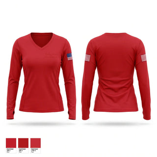 Womens Long Sleeve Vneck Shirt, Spring Brook Fire Company, Fire Department, Teamtime, Team time, sublimation, custom sports apparel, team uniforms, spirit wear, spiritwear, sports uniforms, custom shirts, team store, custom team store, fundraiser sports, apparel fundraiser