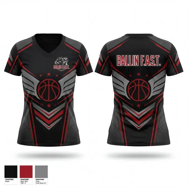 Womens Short Sleeve Vneck Shirt, Ballin F.A.S.T, Men's Basketball, Teamtime, Team time, sublimation, custom sports apparel, team uniforms, spirit wear, spiritwear, sports uniforms, custom shirts, team store, custom team store, fundraiser sports, apparel fundraiser