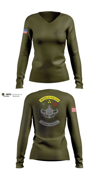 Womens Long Sleeve Vneck Shirt, Mobile Police EOD Unit, Police, Teamtime, Team time, sublimation, custom sports apparel, team uniforms, spirit wear, spiritwear, sports uniforms, custom shirts, team store, custom team store, fundraiser sports, apparel fundraiser
