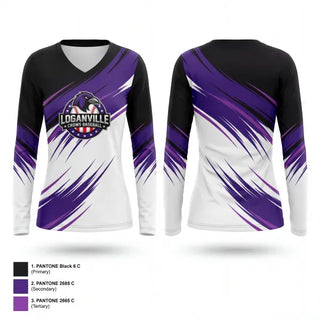 Womens Long Sleeve Vneck Shirt, Loganville Crows, Baseball, Teamtime, Team time, sublimation, custom sports apparel, team uniforms, spirit wear, spiritwear, sports uniforms, custom shirts, team store, custom team store, fundraiser sports, apparel fundraiser